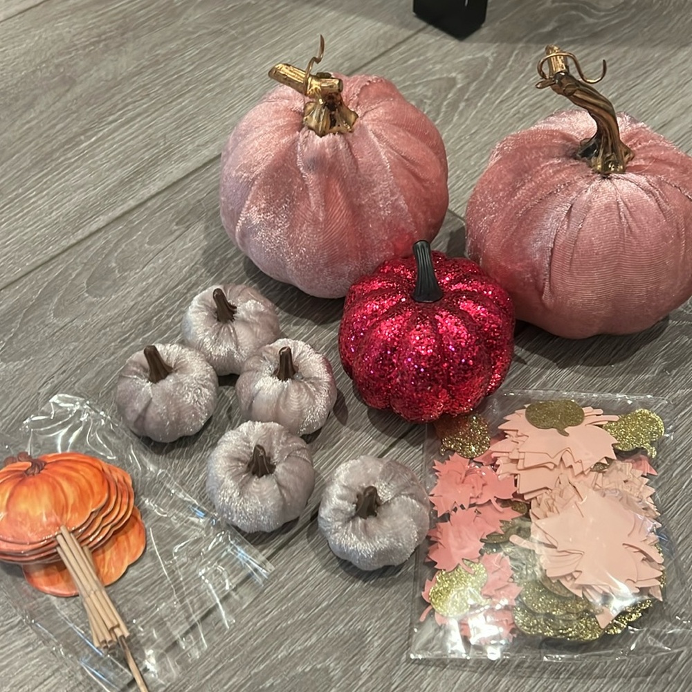 Pink pumpkin decor for baby shower